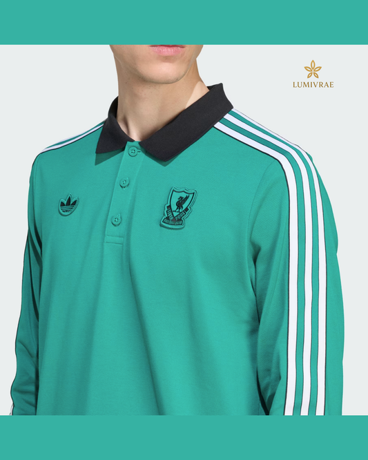Green Adidas Liverpool FC Terrace Icons Long Sleeve Polo