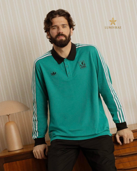 Green Adidas Liverpool FC Terrace Icons Long Sleeve Polo