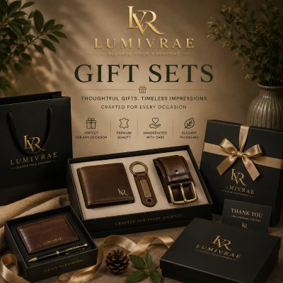 Premium gift sets by Lumivrae with leather wallet, belt, keychain and luxury gift box packaging