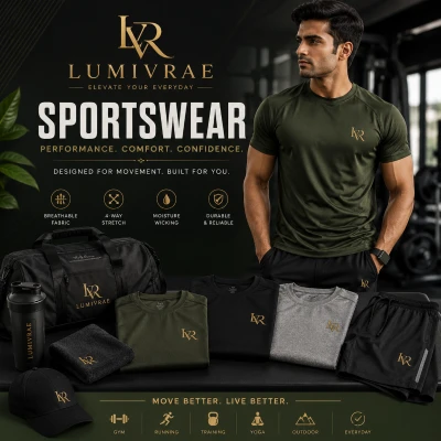 Premium sportswear collection by Lumivrae including activewear, gym wear and performance clothing